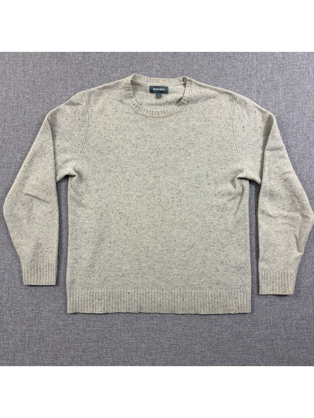 Bonobos Slim Fit Crewneck Sweater Men’s L Beige Flecked Merino Wool Pullover
